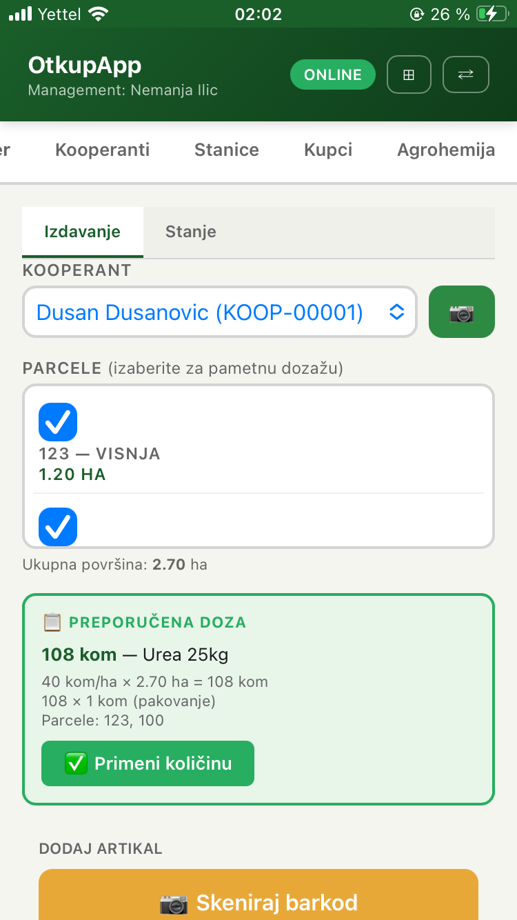 Preporučena doza agrohemije po površini