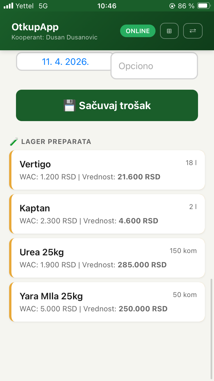 Lager preparata sa količinama i vrednostima