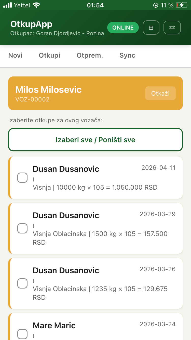 Izbor otkupa za vozača i otpremu